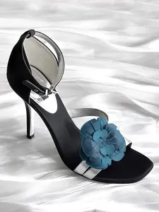 Sandales Open Toe Blue Flower Stiletto Talons de cheville Couvroies HEEL FOLME FEMMES CROVES SIMPLES SIMBRES SIMBRES SAUVE