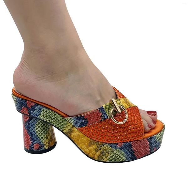 Sandales Orange Designer 2023 Arrivée Talons Hauts Slip On Mules Wed Party Pompes Pour Femmes Lady Plate-Forme Chaussures Chunky