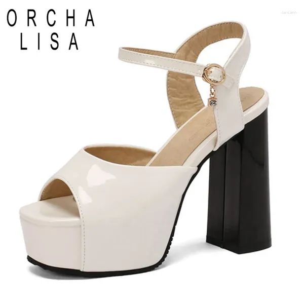 Sandals Orcha Lisa Elegant Open Toe Femmes 12 cm Block Talon 4cm Plateforme Bouilles Big Taille 48 49 50 Black Blanc Gold