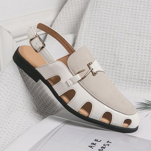 Sandalias Diseño original Estilo británico de alta calidad para hombres Negro Blanco Hombre Vestido de calle diario al aire libre # 38-46