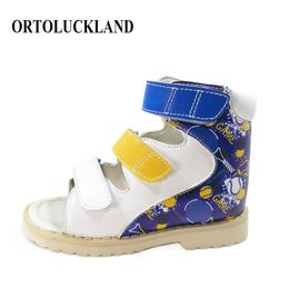 Sandalias Ortoluckland Sandalias para niños Zapatos ortopédicos de cuero con estampado para niños Plataforma para niños pequeños Calzado médico para pies planos Z0225