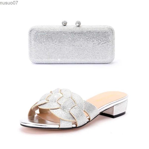 Sandals Party Mariage Chaussures Femme Sac à chaussures Set Water Diamond Crystal Decoration Italian Design Wholesale plus taille Summer Fashion Slidel2403