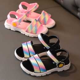 Sandalias Pelangi Anak Perempuan 2 8 Tahun Sepatu Pantai Musim Panas Putri Modis Flat Aliran Enfant 230516