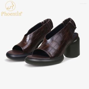 Sandales phoentin 357 rétro décontracté marron pour femmes plate-forme hauts talons chaussures 2024 rond les chaussures en cuir authentiques ft2536