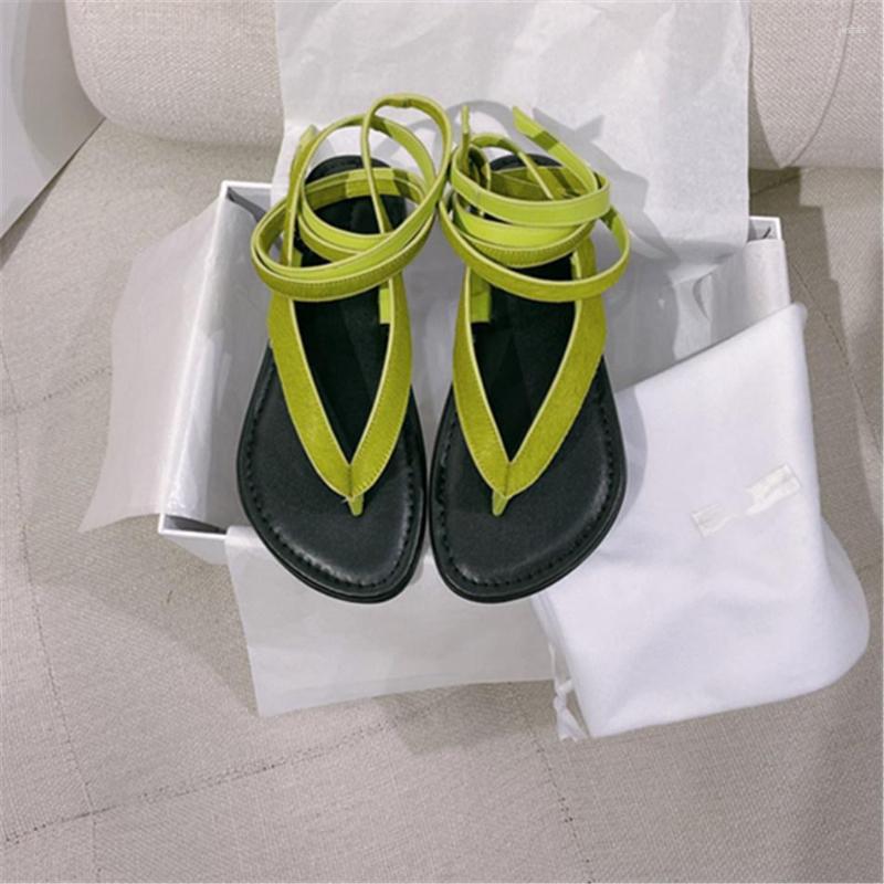 Sandals Pistachio Green For Women With Ankle Straps Bohemian Lace Wrap Herringbone Slippers Clip Toe Flats