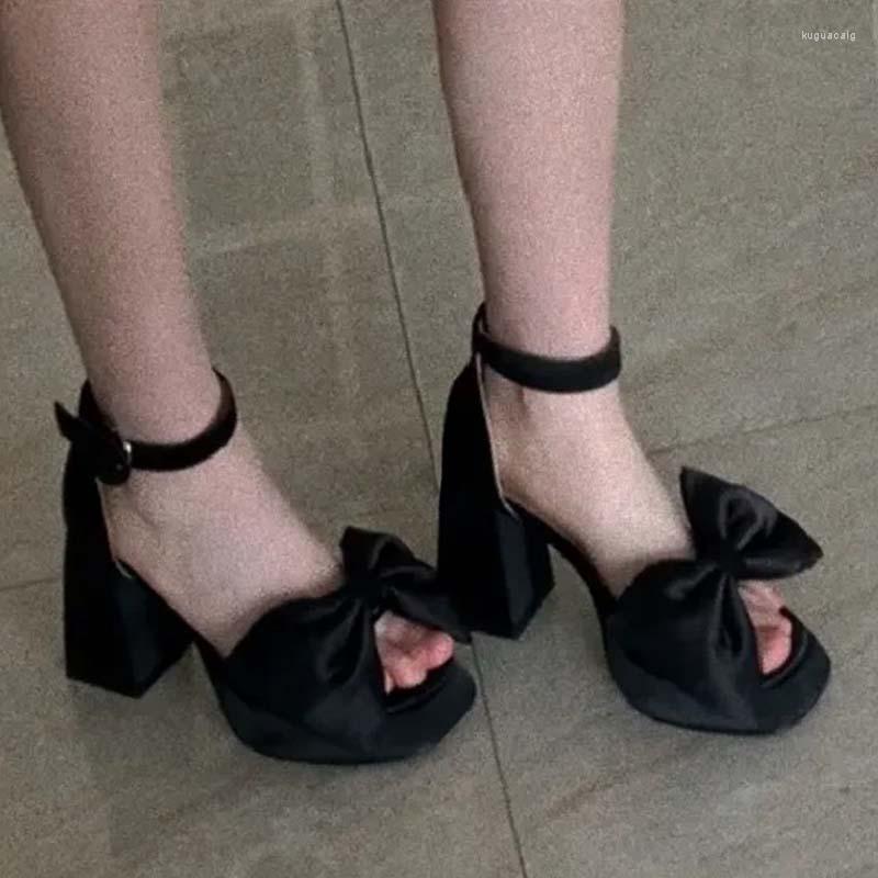 Sandals Platform Big Bow For Women Elegant Party High Heels Women's 2023 Black Fashion Buckle Shoes Ladies Sandal