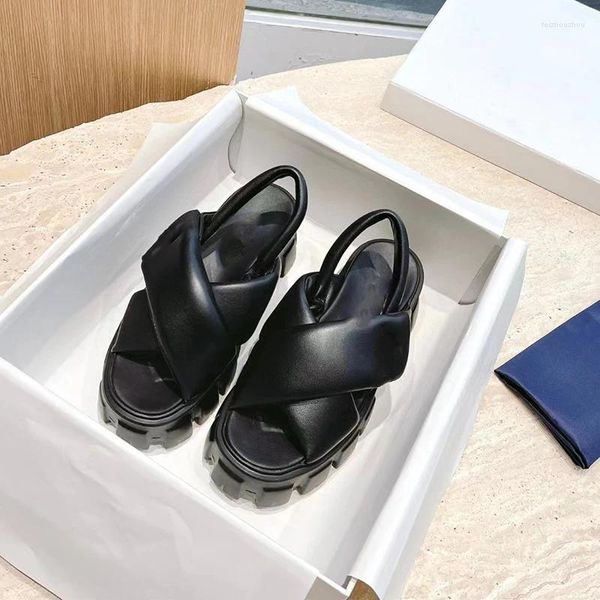 Sandalias Plataforma Negro Blanco Moda Goma Resbalón en Conciso Confort Punta Redonda Peep Zapatos para Mujeres Verano Sandalias Modernas 2023