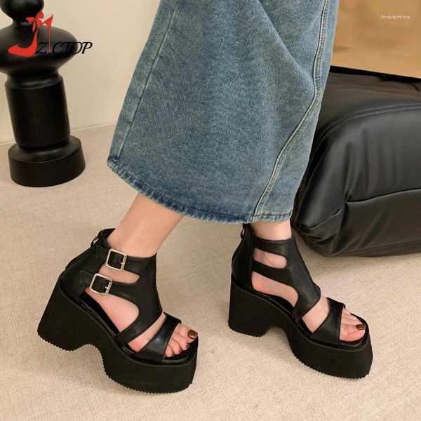 Sandalias plataforma para Mujer 2024 verano 10CM cuña tacones altos punta abierta suela gruesa zapatos romanos estilo Punk Sandalias Goticas Mujer