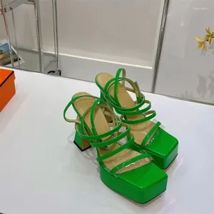 Sandalen Platform Hoge Hak Designer Merk Vrouwen Lace Up Gladiator Mode Vrouwelijke Feestjurk Pompen Vierkante Neus Enkelband Schoenen