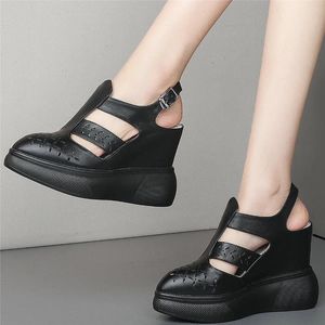 Sandales plateforme pompes chaussures femmes en cuir véritable Super talons hauts gladiateur femme bout pointu mode baskets décontracté