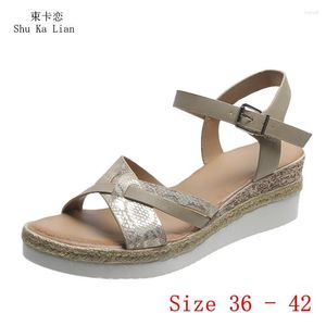 Sandals -platform Wedge High Heel 5,5 cm vrouwen Slingbacks schoenen Wedges Gladiator Woman Plus Maat 36 - 42