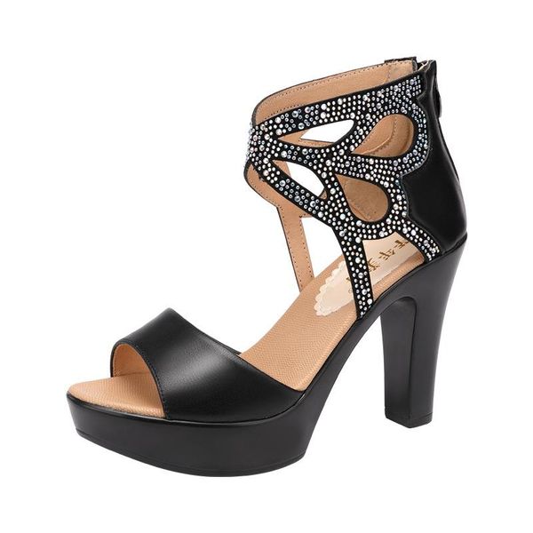 Sandales plus Taille 32-43 Tête ouverte Strass Platform Chaussures Mesdames 2021 Été Élégant Fête de bureau High Heel Gladiator