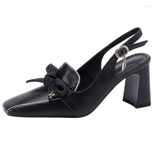 Sandales grande taille 34-46 cuir de vache femmes Slingback été dames chaussures 7 cm talons hauts fête bureau