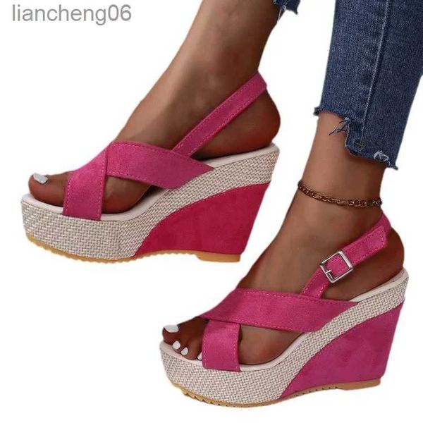 Sandalias Tallas grandes 35-42 Zapatos para Mujer Sandalias de cuña con hebilla en el tobillo para Mujer Sandalias de mezclilla de verano Sandalias cómodas de suela gruesa MujerL24313