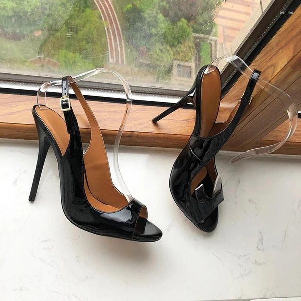 Sandalias talla grande 38-48 Women13cm Tacón alto Peep Toe Patente Slingbacks Sexy Crossdressing Stilettos zapatos elegantes