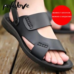 Sandalias Pofulove Sandalias para hombres Summer gruesas gruesas no lisas zapatillas de playa duraderos zapatos casuales zapatos material pvc liviano