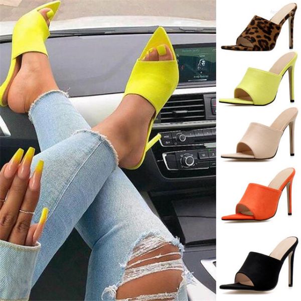 Sandales Bout Pointu Talon Haut Chaussons Femme Chaussures Sandalias Bonbon Orange Bleu Noir Jaune Bel Été