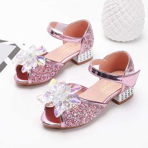 Sandalias Princesa Niñas Zapatos de fiesta Sandalias para niños Lentejuelas coloridas Zapatos de tacones altos Sandalias para niñas Peep Toe Verano Niños Zapatos de baile Z0225