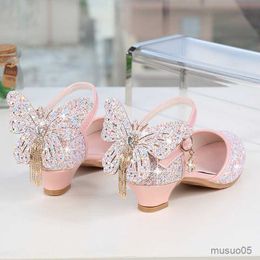 Sandalen prinses kinderen leren schoenen voor meisjes glitter vlinder jurk banket feestje kinderen hoge hakschoen voor kinderen meisjes sandalen