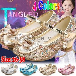 Sandálias Princesa Crianças Sapatos de Couro para Meninas Flor Casual Glitter Crianças Salto Alto Sapatos Meninas Nó Borboleta Azul Rosa Prata J230703