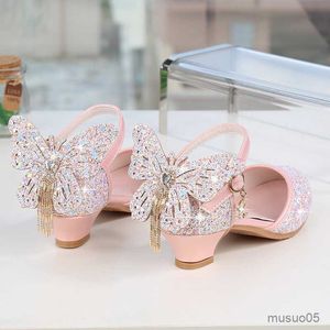 Sandalen prinses kinderen leren schoenen voor meisjes glitter vlinder jurk banket feestje kinderen hoge hakschoen voor kinderen meisjes sandalen