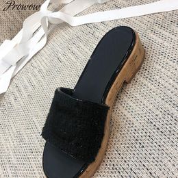 Sandals Prowow 2023 Designer Brand Women Wood Grain Sola Platform Schoenen Leer Candy Color Summer enkelriem Fashion