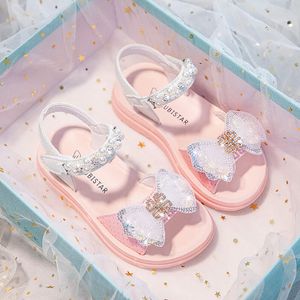Sandales en cuir PU princesse pour filles diamant arc mode fête d'anniversaire chaussures adolescent voyage plage chaussures 230726