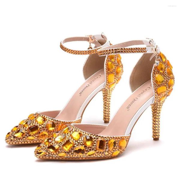 Sandalias Bombas Mujer Tacón Boda Rhinestone Cubierta Tacón PU 9.5 CM Tacones altos finos Estilo bohemio Zapatos de vestir de noche