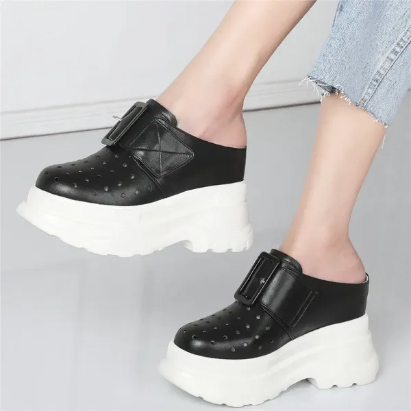 Sandales Punk été baskets femmes en cuir véritable compensées talon haut gladiateur femme bout rond plate-forme pompes chaussures décontractées