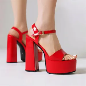 Sandales pxelena 2024 Été concise Femmes Bloc High Heels Plateforme Lady Shoes STRAP RED Silver Blue plus taille 34-43