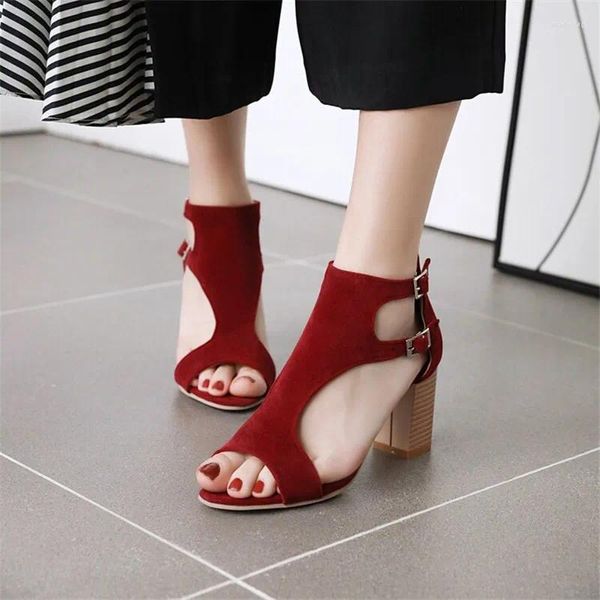 Sandales PXELENA Summer Flock Vintage Rome Gladiator Bureau Lady Party Chaussures Femmes Boucle Carré Talons Hauts Grande Taille