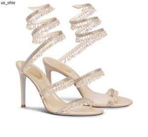 Sandales R Caovilla robe de mariée sandale femmes talons hauts chaussures dame romantique CHANDELIER nude Stiletto sandales bijoux sandalies cheville stra2576255 J0523