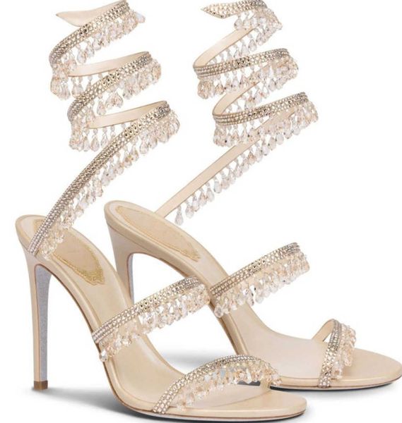 Sandales R Caovilla robe de mariée sandale femmes chaussures à talons hauts Romantique dame CHANDELIER nude Stiletto bijoux sandalies bride à la cheville Inserts de diamants
