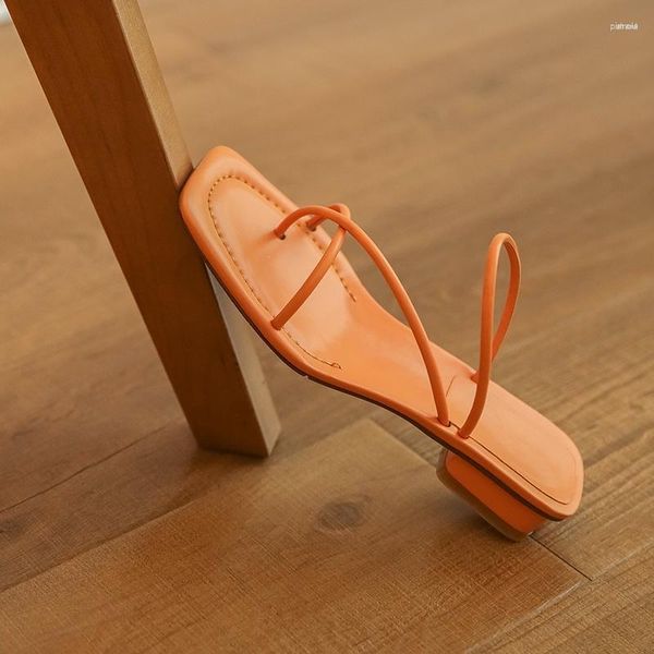Sandales en cuir véritable dames talons bas femme chaussures tongs été décontracté noir blanc orange plage