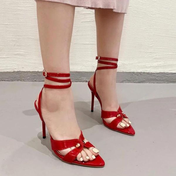 Sandales Red Sexy High Heels Femme Summer Open Open Female Roman Posses pointues