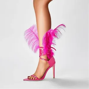 Sandales Rodible Feather High Heel Rose Patent Cuir en cuir en cuir en cuir à lacers