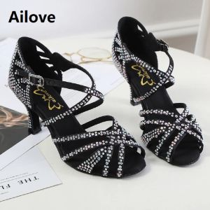 Sandalen strass ballroom latin sandalen handgemaakte professionele salsa dans schoenen feest bruiloft zacht rubber/suede sole hakken als 015