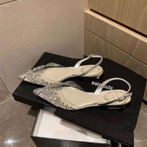 Sandals Rhinestone Fairy Vrouwen transparant voor Summer One Line met Small Cap Flat Shoes Crystal Low Heel Women's 2 071 's