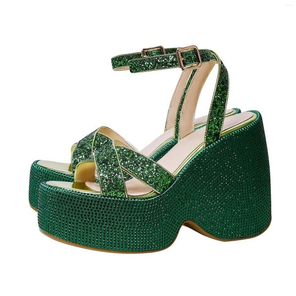 Sandalias Día del dedo del punta redonda de dedo del pie Pombas Bling Slingback Party Women Shops Summer Sexy Fashion Heels High Tels