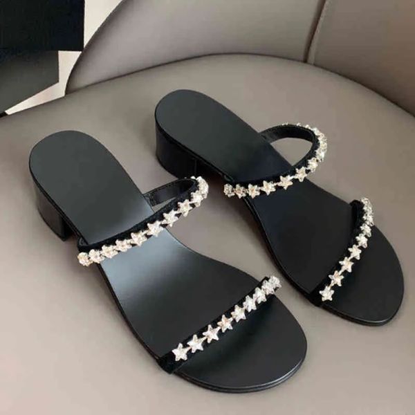 Sandales strass chaussure simple tête carrée fond plat demi support sandale avec talon épais femmes