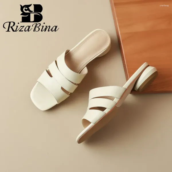 Sandalias Rizabina Bombas de cuero genuinas para mujeres de cuero Toe Strange Heel Flats Fashion Chic Comfort Slip on Elegant Slippers Tamaño 34-40