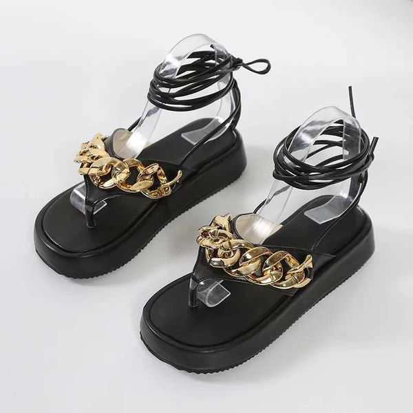 Sandalias zapatos negros romanos para mujeres correa de tobillo tacones grandes tacones de tiras chanclas plataforma muffins zapatero med gladiador beige fa h240423