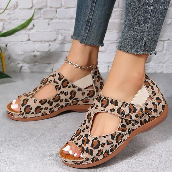 Sandalias Rome Leopard Women Casual Sport Running Beach Open Toe 2023 Summer Brand Flats Plataforma Diapositivas Mujer Zapatillas