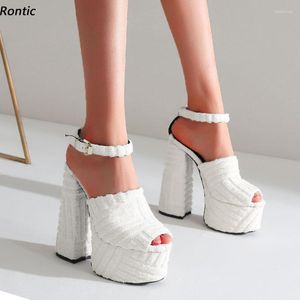 Sandales Rontic haute qualité femmes plate-forme bride à la cheville bloc talons Peep Toe jolies chaussures de fête vertes blanches dames taille américaine 5-10.5