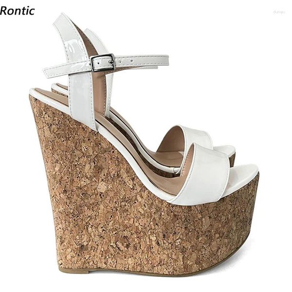 Sandales Rontic Femmes Gladiator Plateforme Compensées Talons Hauts Bout Rond Magnifiques Chaussures De Fête Blanches US Plus Taille 4-15