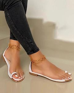 Sandals Runway Peep Toe Women Flat 2024 Elegent Zapatos Mujer Gladiator Hollow Slip on Chaussures Femme Plus taille 43