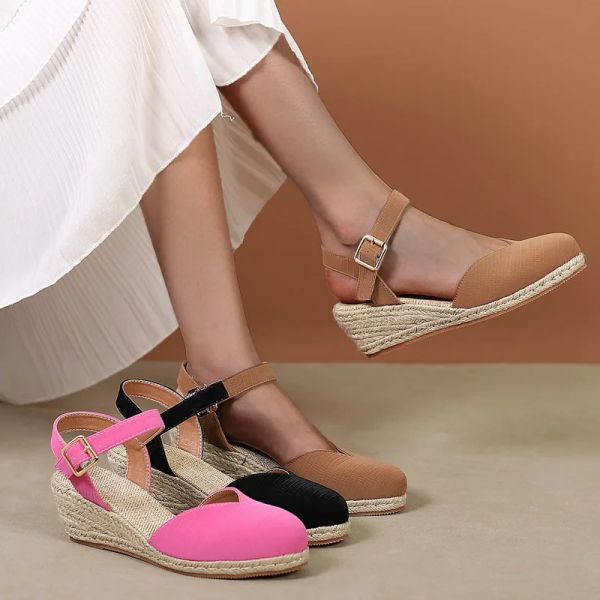 Sandalias Ryamag Nuevo diseño Women Wedge Apartrilles Zapatos Pombas de punta puntiaguda Talones de la plataforma Oficina de la oficina Fiesta de bodas de boda