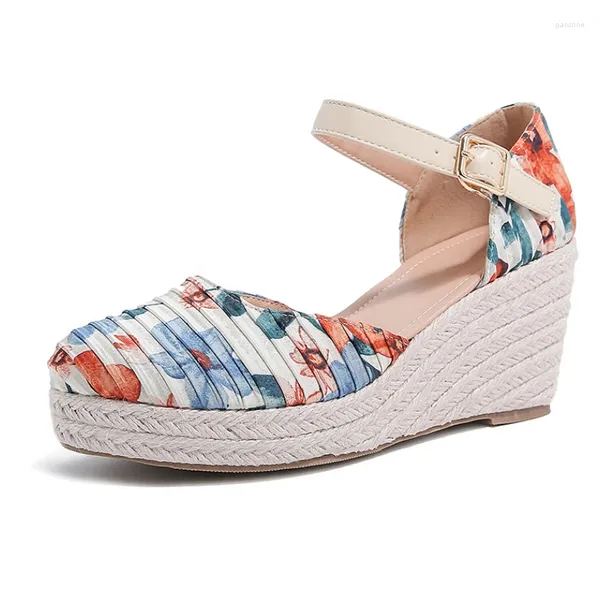 Sandalias RYAMAG Cuñas de mujer Alpargatas Pliegues Plataforma Zapatos Causal Bombas planas Estampado floral Verano