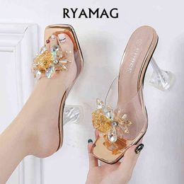 Sandalen Ryamag Dames Zomer Nieuwe Crystal Flower Flip-flops Stage Catwalk Sheos Pumps Banket High-Gehakken Slippers Big Size 220121