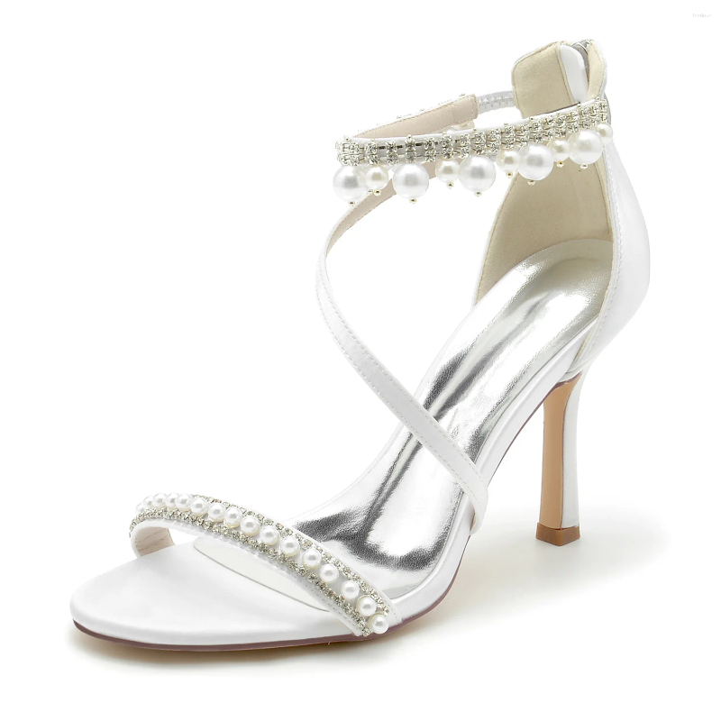 Sandalen sandaal zomer dames schoenen met hoge hakken ronde parel parel diamant tassel ketting zware bruid bruidsbruidaalbruidsmeisje